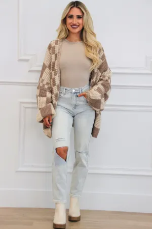 Abbey Oversized Slouchy Checkered Cardigan: Taupe