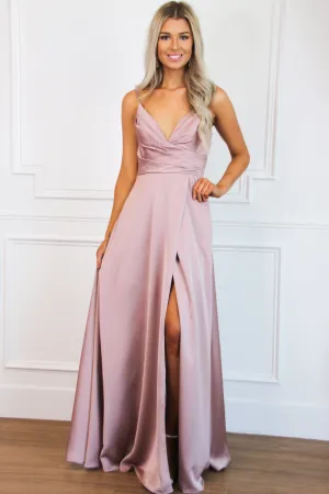 Adelaide Slit Satin Formal Dress: Mauve