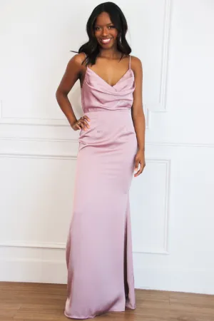 Alice Satin Bow Back Maxi Dress: Dusty Mauve