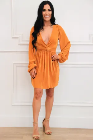 Arabelle Pleated V Neck Dress: Topaz Mustard