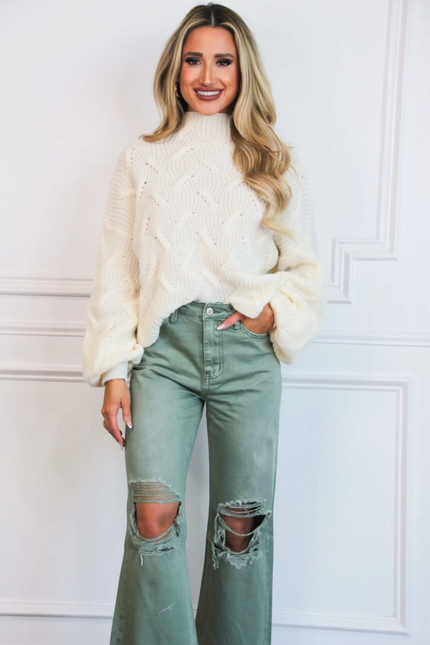 Asher Balloon Sleeve Sweater: Ivory