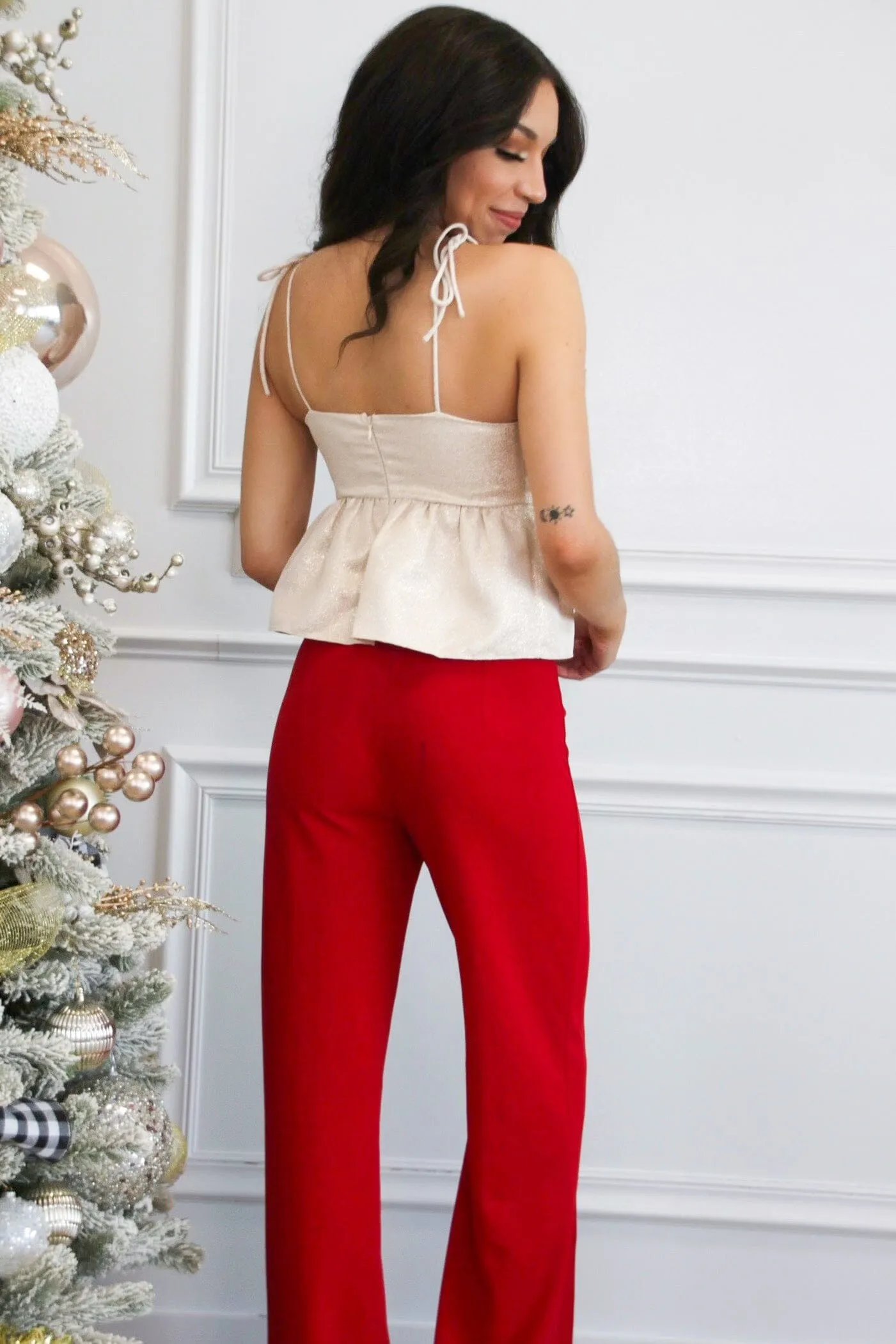 Atlas Bow Babydoll Top: Champagne Metallic