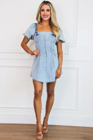 Augusta Square Neck Denim Dress: Medium Wash