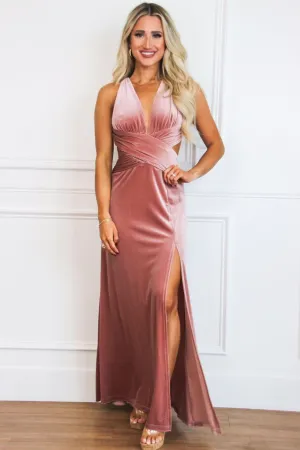 Back Appeal Open Back Maxi Dress: Mauve VELVET