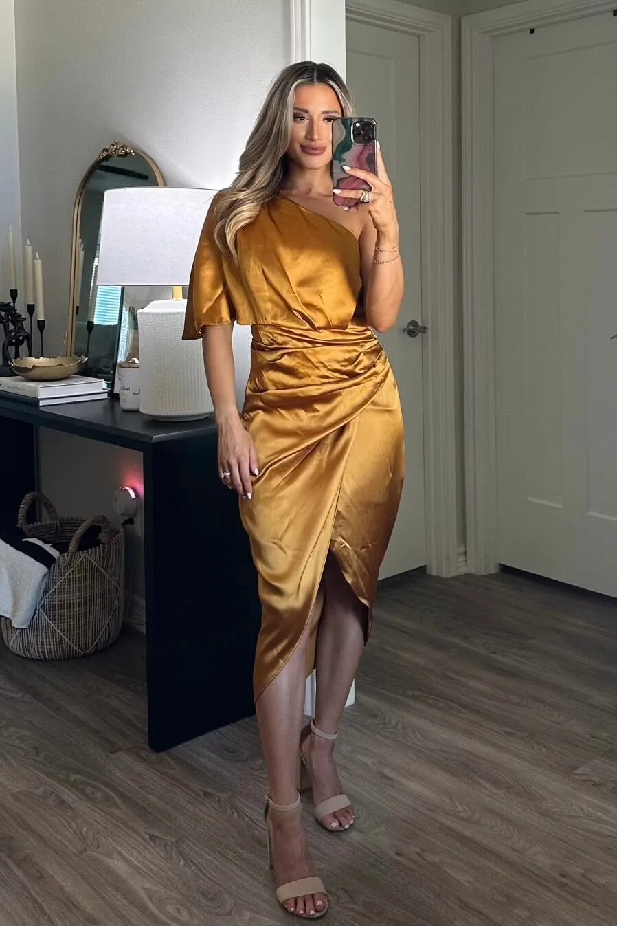 Back to You One Shoulder Midi Dress: Mustard