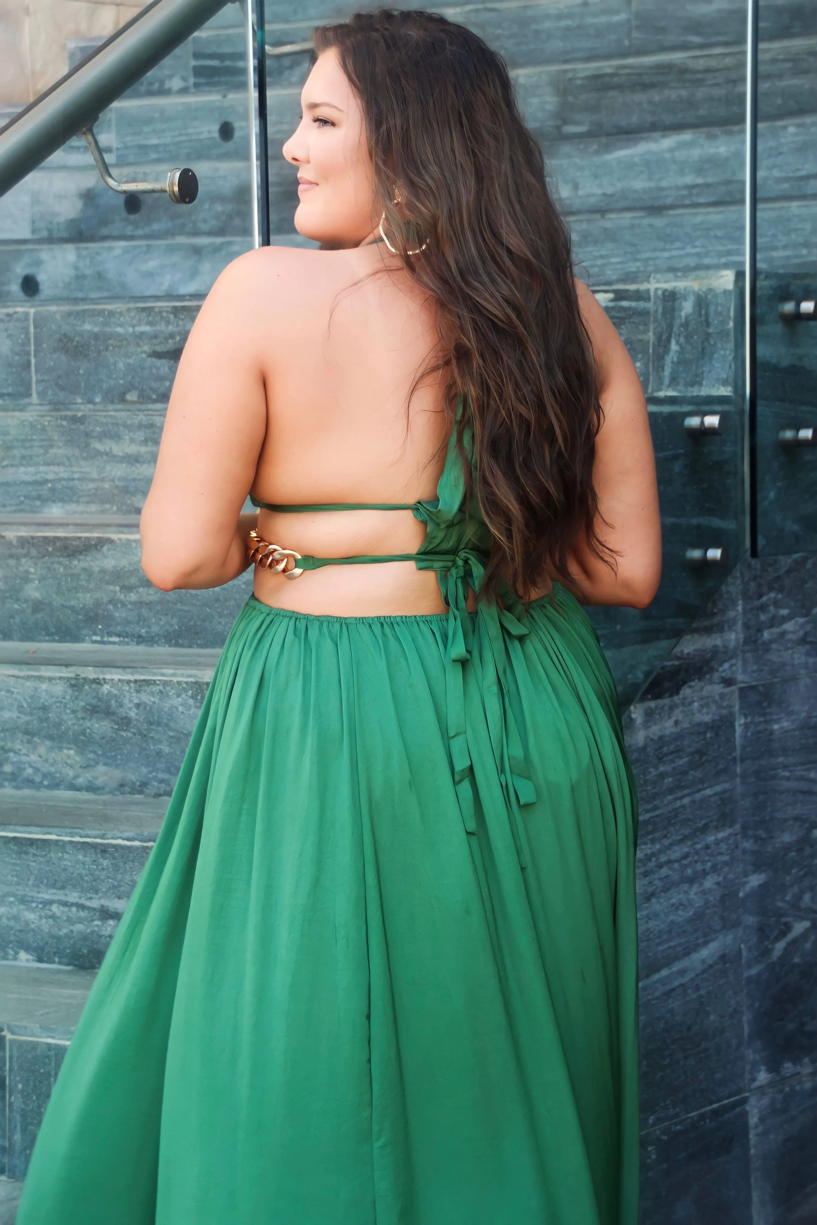 Bali Babe Cutout Maxi Dress: Green