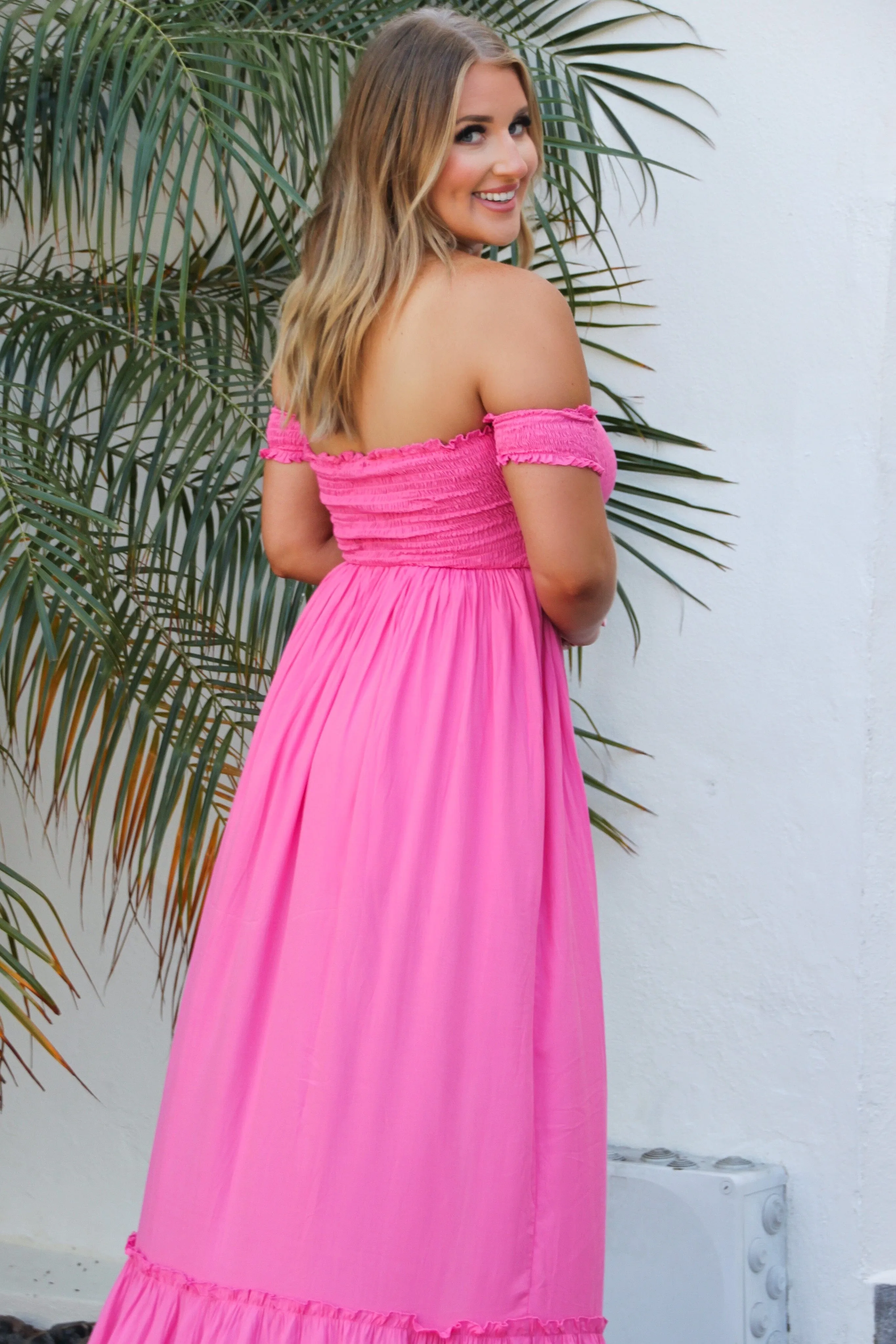 Be Happy Smocked Maxi Dress: Pink