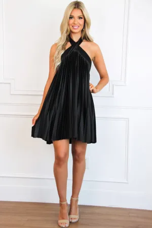 Beauty and Grace Pleated Dress: Black