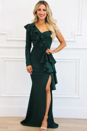 Because of You One Shoulder Dress: Hunter Green