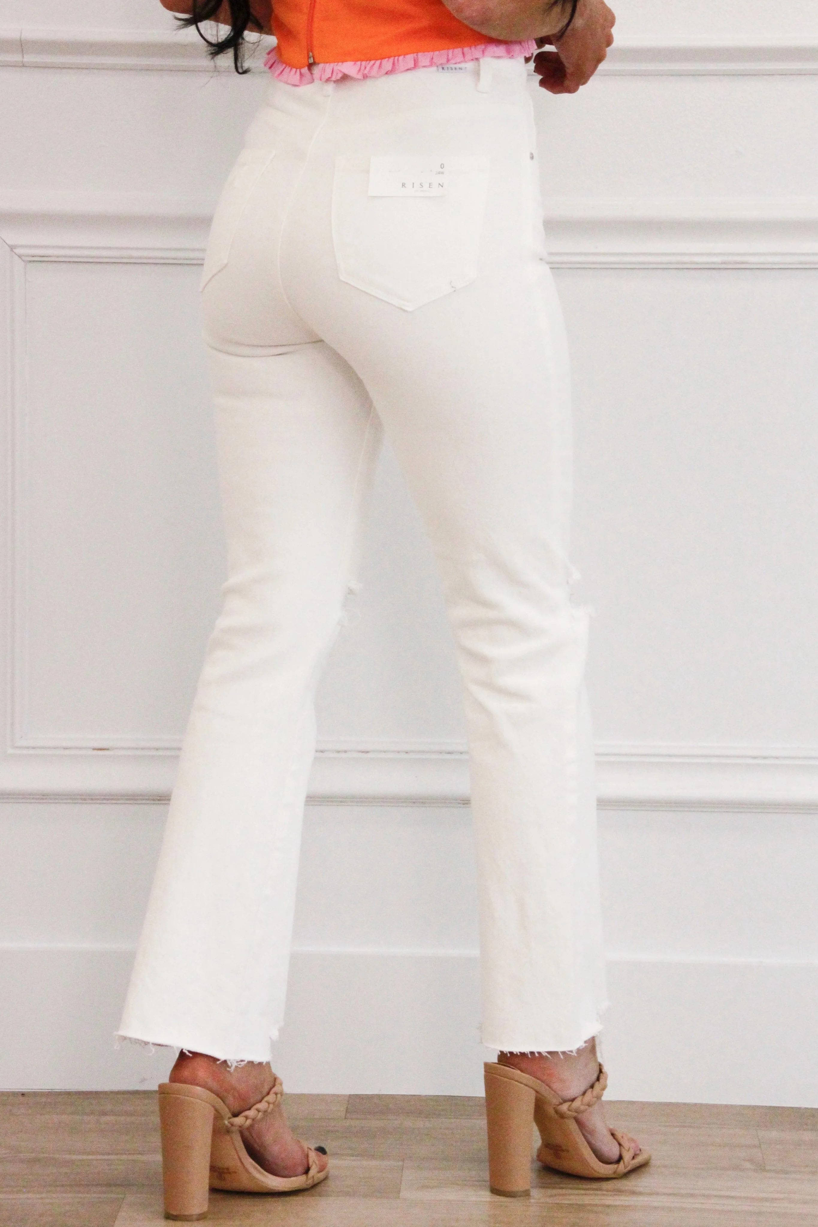 Benny High Rise Distressed Straight Denim: White