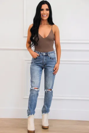 Bessie Open Back Bodysuit: Truffle Mocha