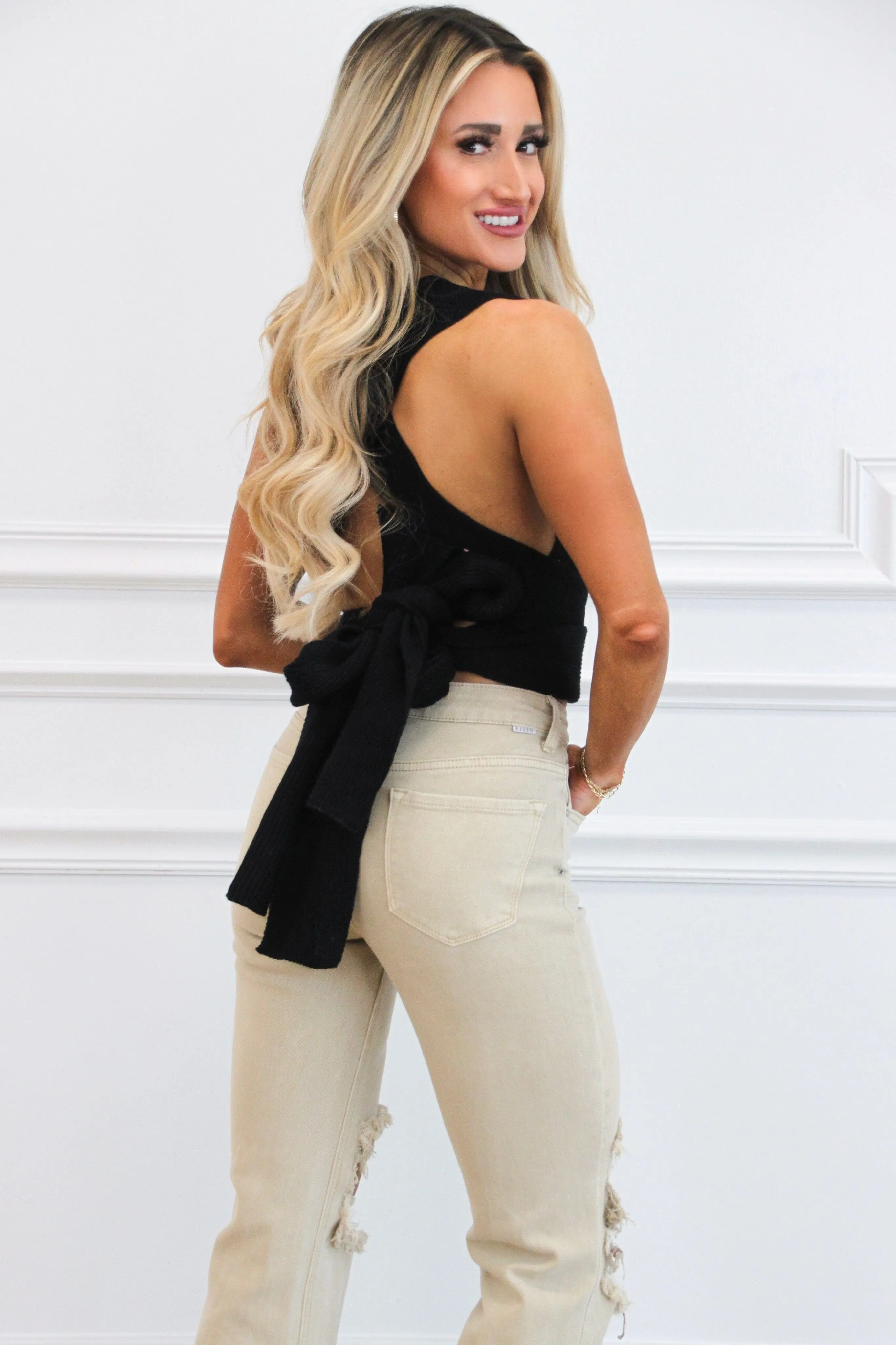 Best Behavior Wrap Crop Sweater: Black