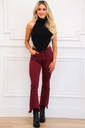 Beverly High Neck Open Back Sweater Crop Top: Black