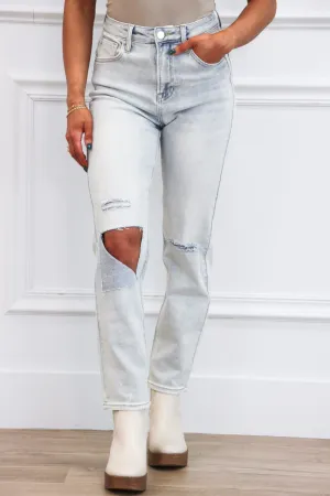 Billie Distressed Straight Denim: Light Wash