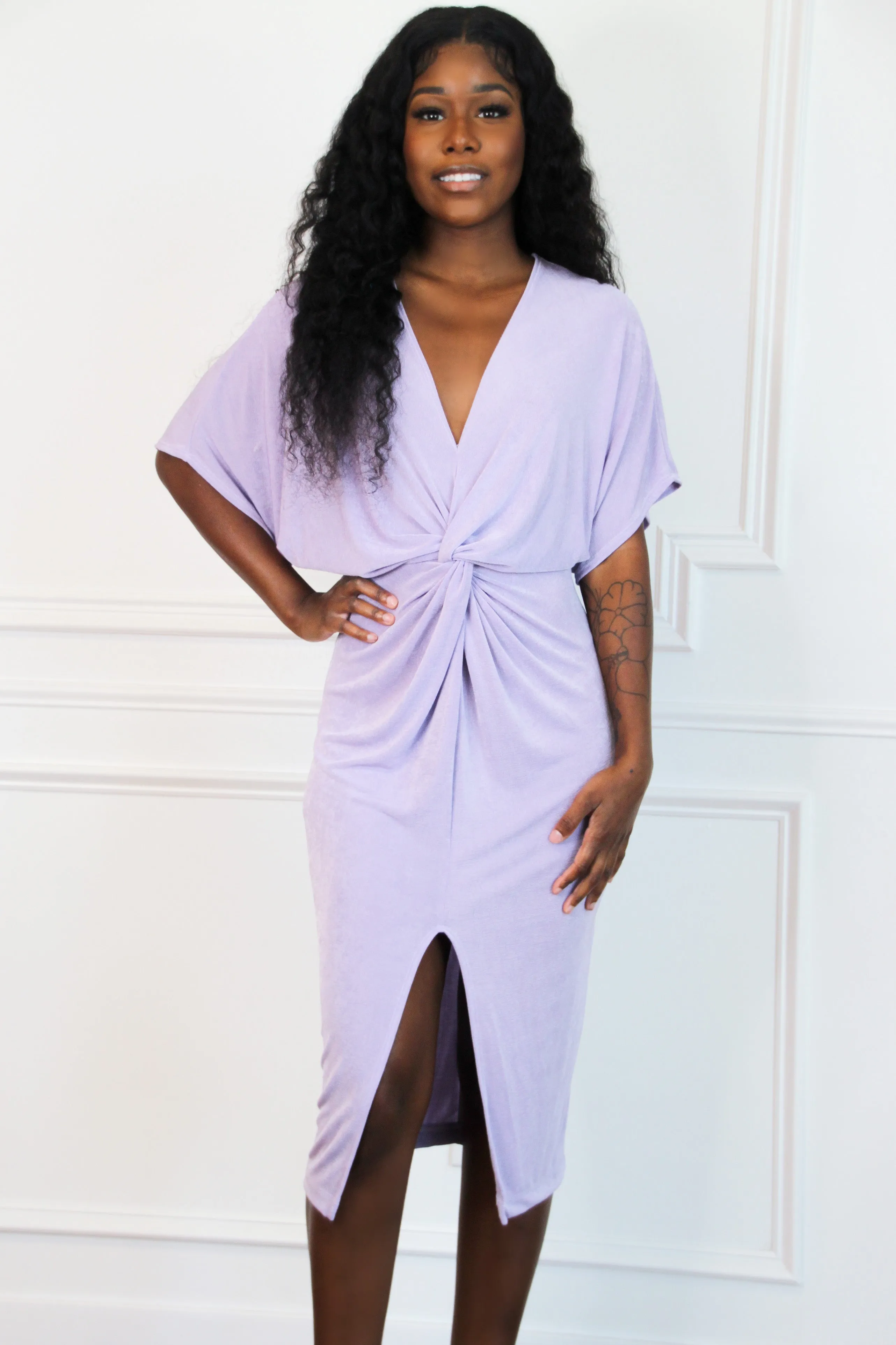 Blakely Knot Midi Dress: Lavender