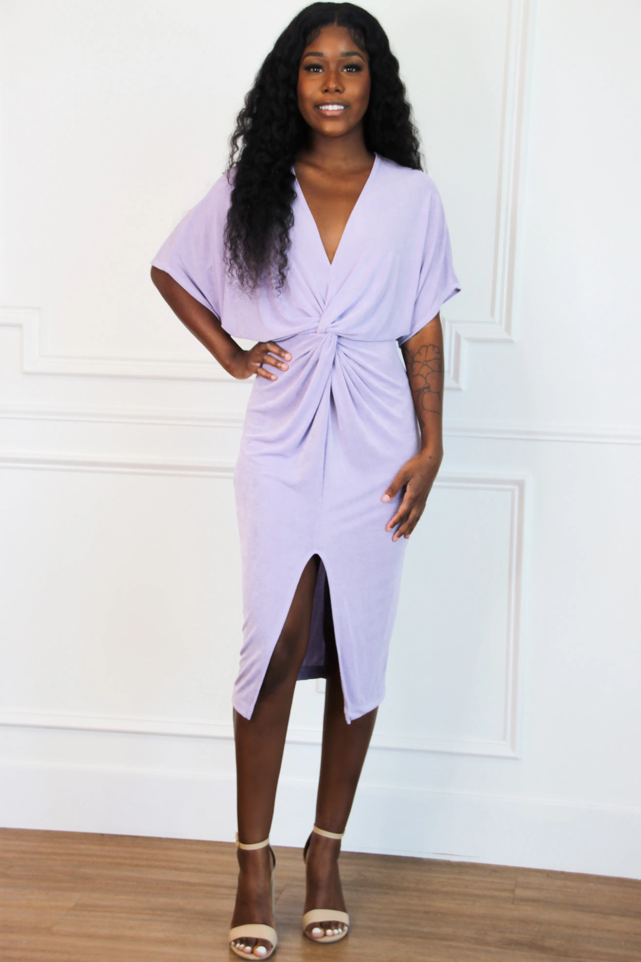 Blakely Knot Midi Dress: Lavender