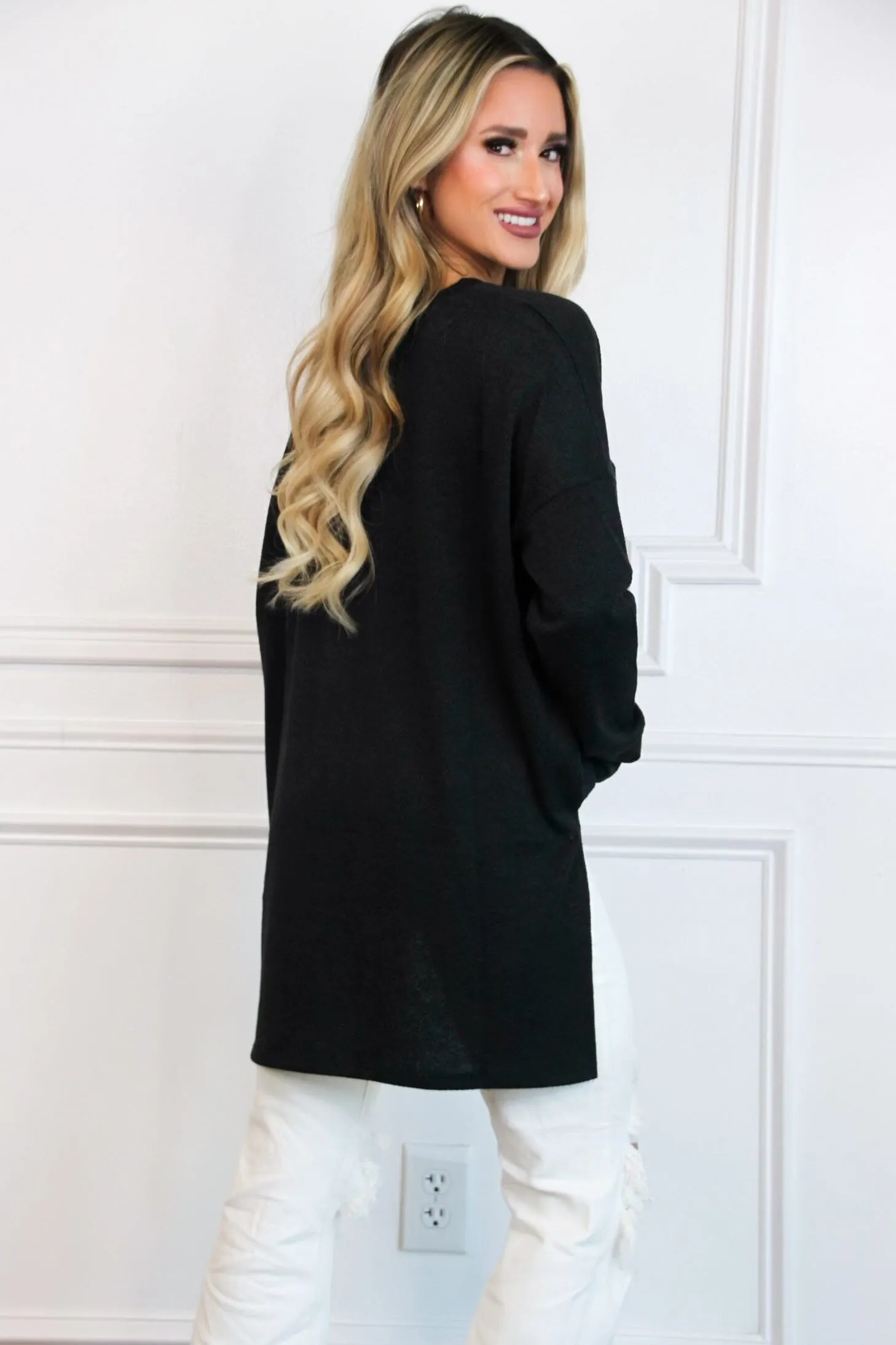 Bonfire Babe Oversized Pocket Top: Black