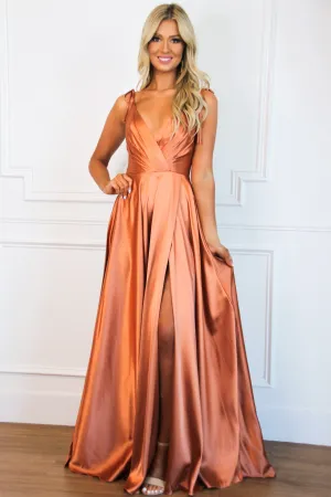 Born to Love You Satin Slit Formal Dress: Rust