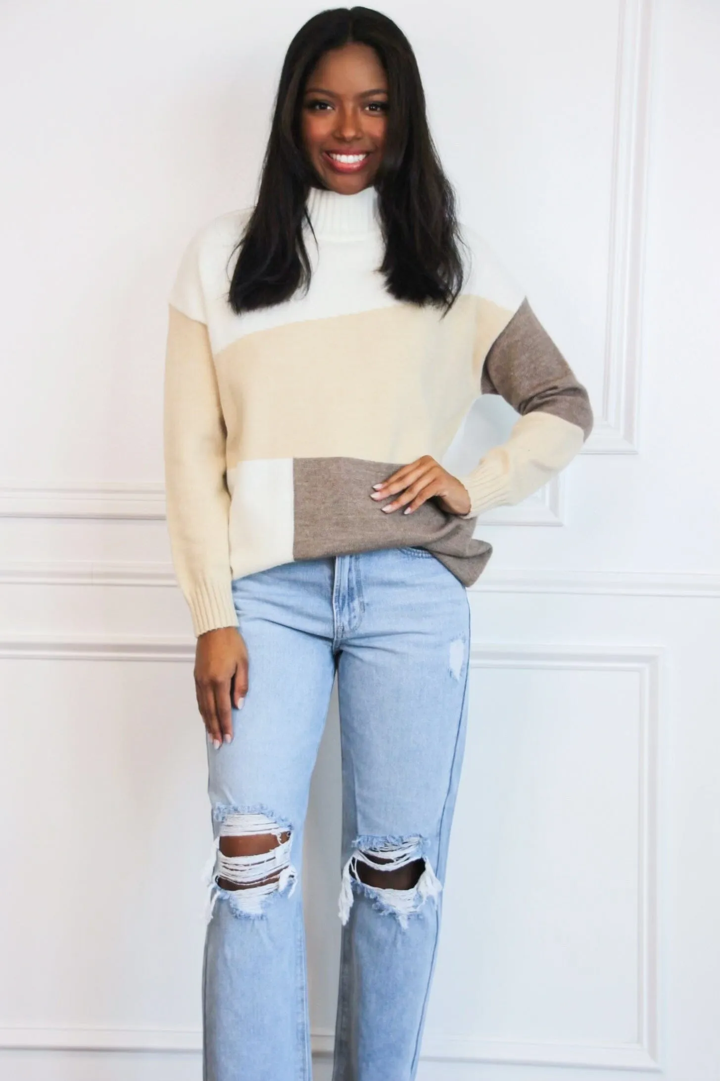 Born With It Colorblock Sweater: Cream Multi