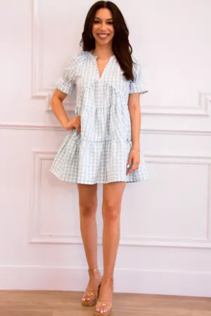 Bree Gingham Tiered Dress: Blue