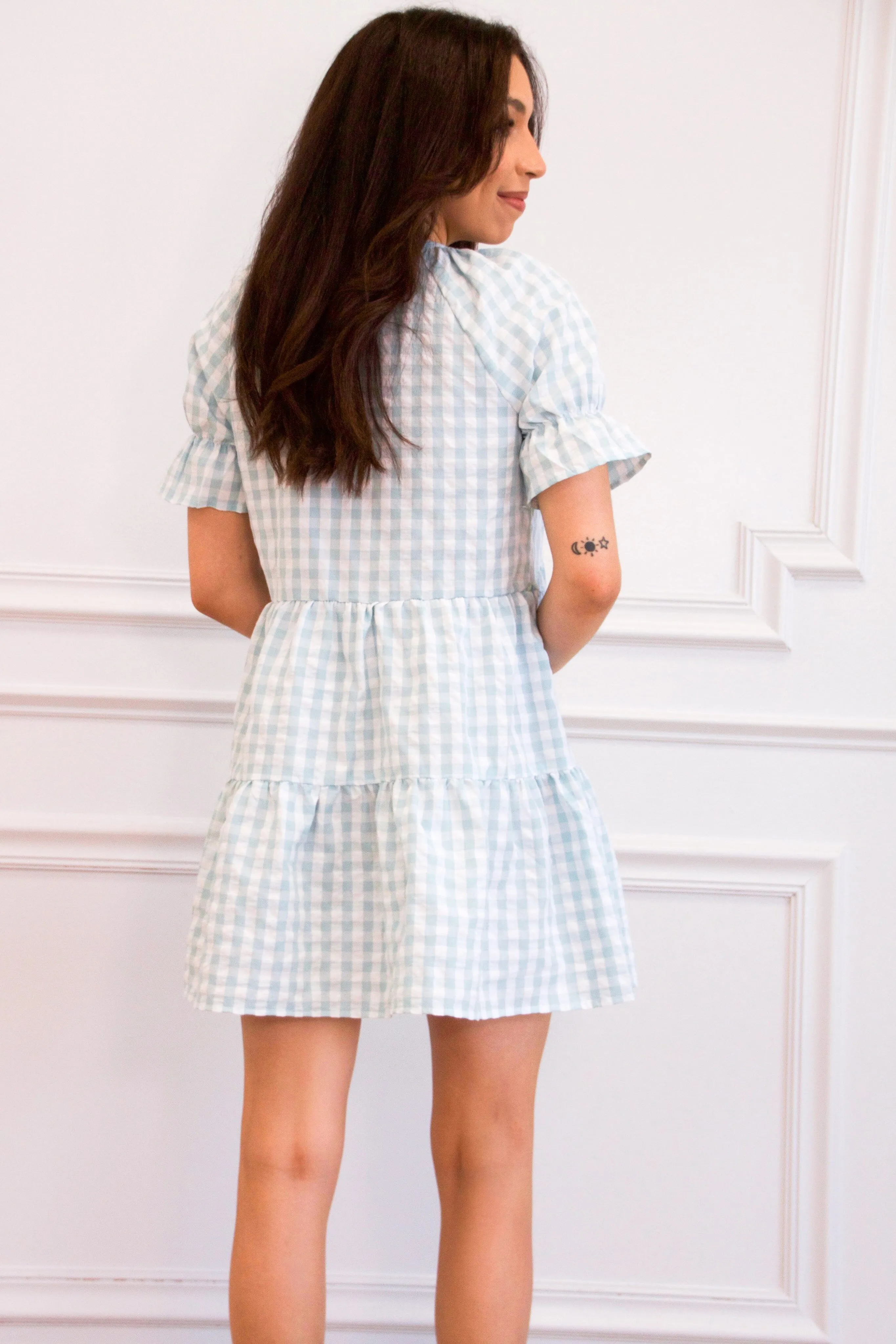 Bree Gingham Tiered Dress: Blue
