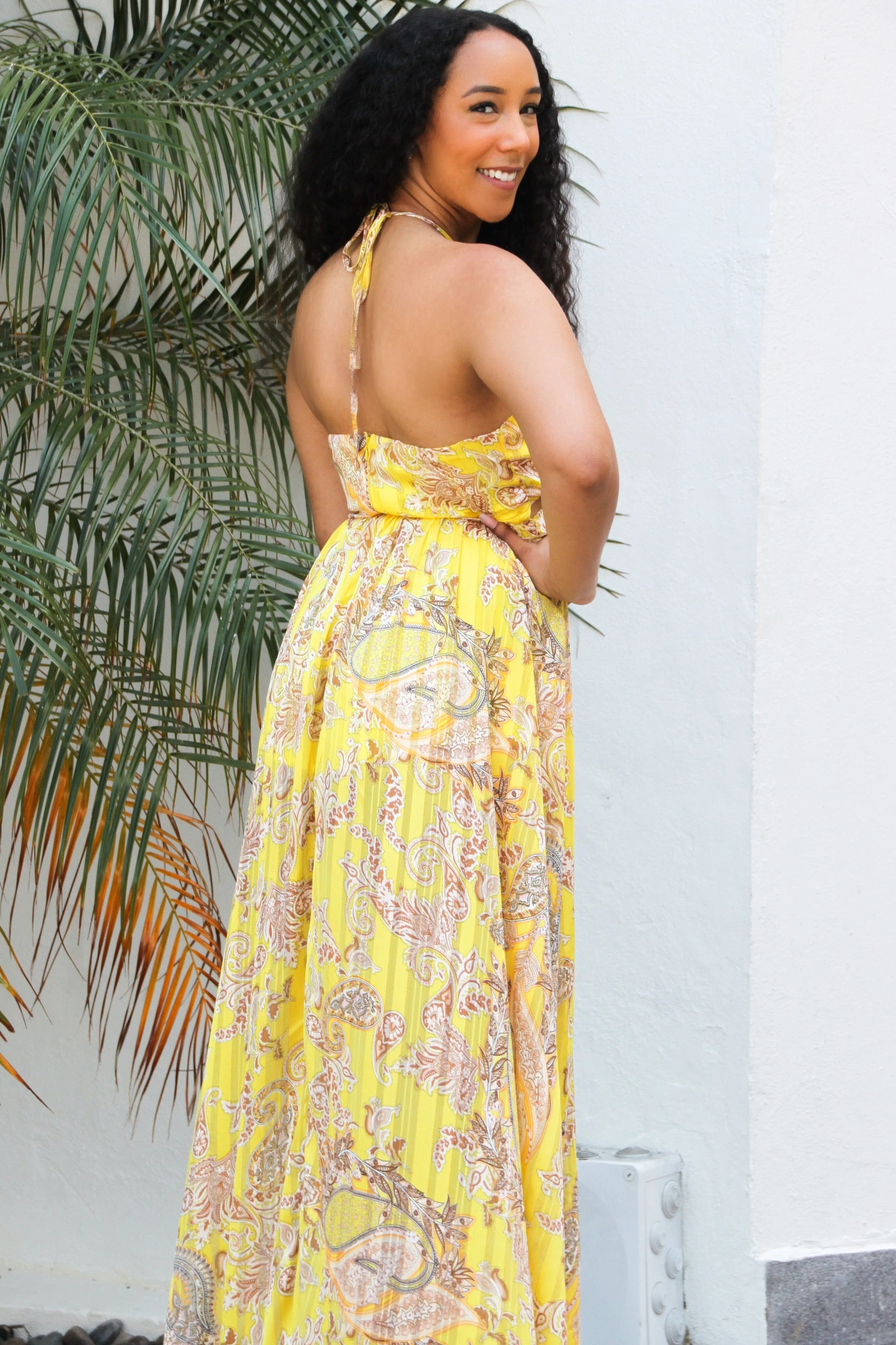 Bring on the Sunshine Cutout Maxi Dress: Yellow Multi