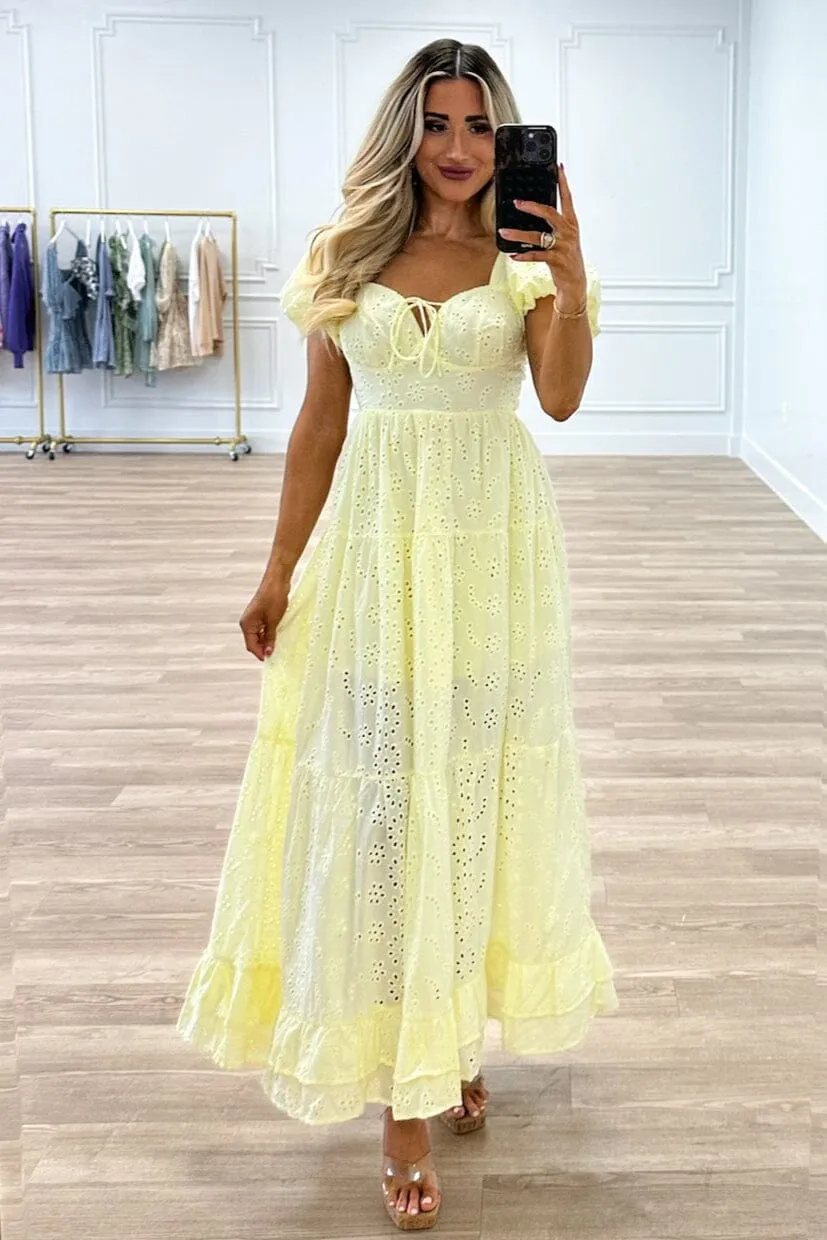 Brissa Eyelet Maxi Dress: Yellow