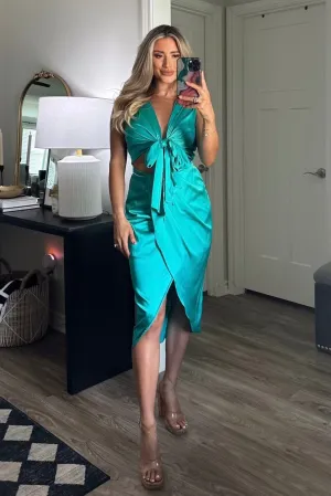 Brittany Tie Midi Dress: Turquoise