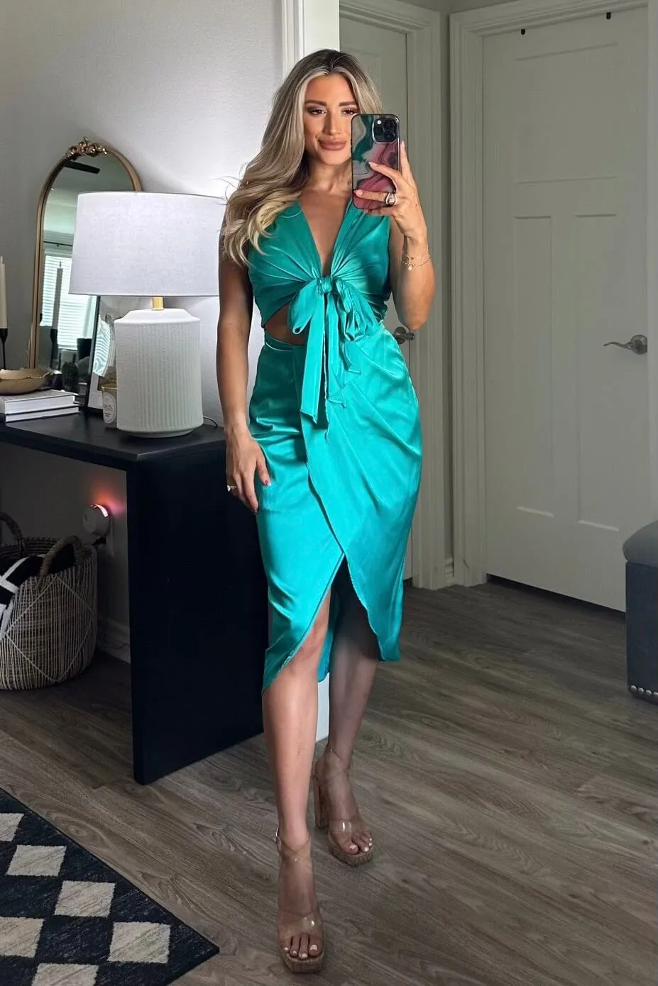 Brittany Tie Midi Dress: Turquoise