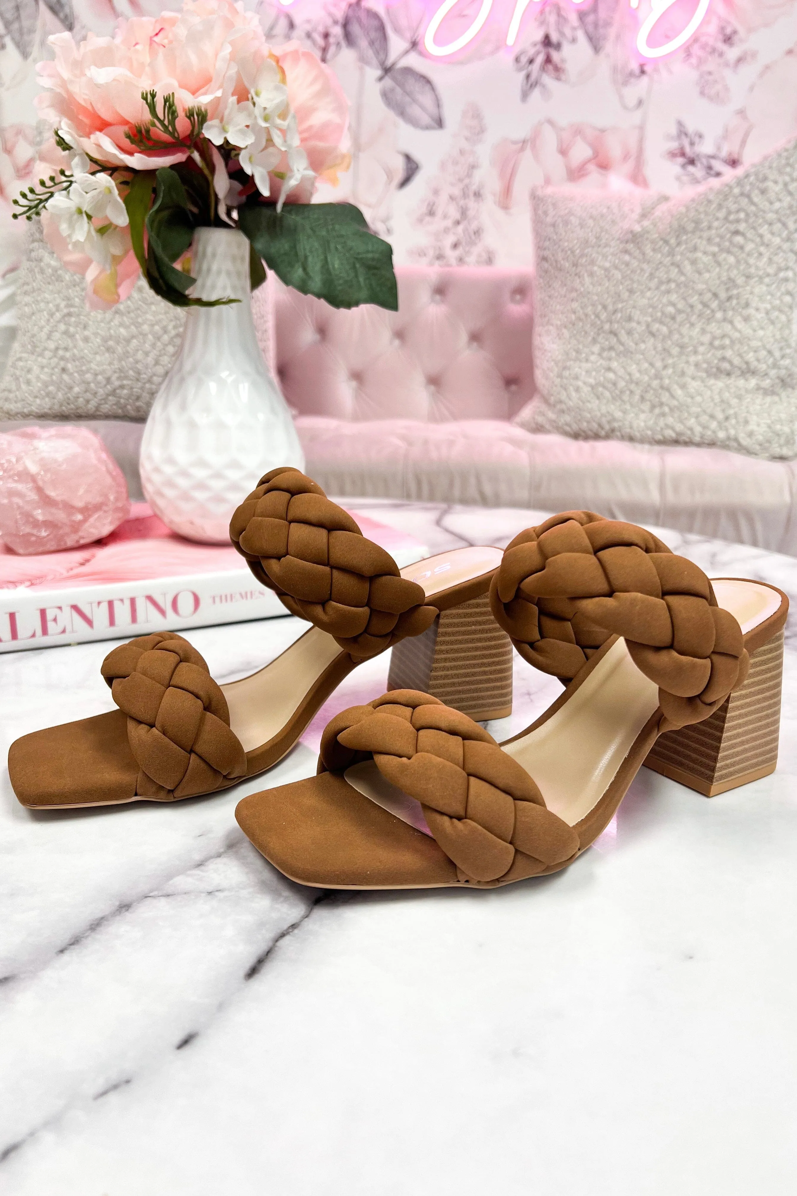 Buggy Braided Block Heels: Brown