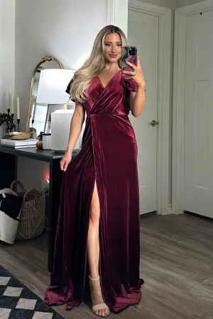 Campbell Velvet Maxi Dress: Burgundy