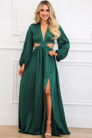 Carlton Cutout Satin Maxi Dress: Emerald