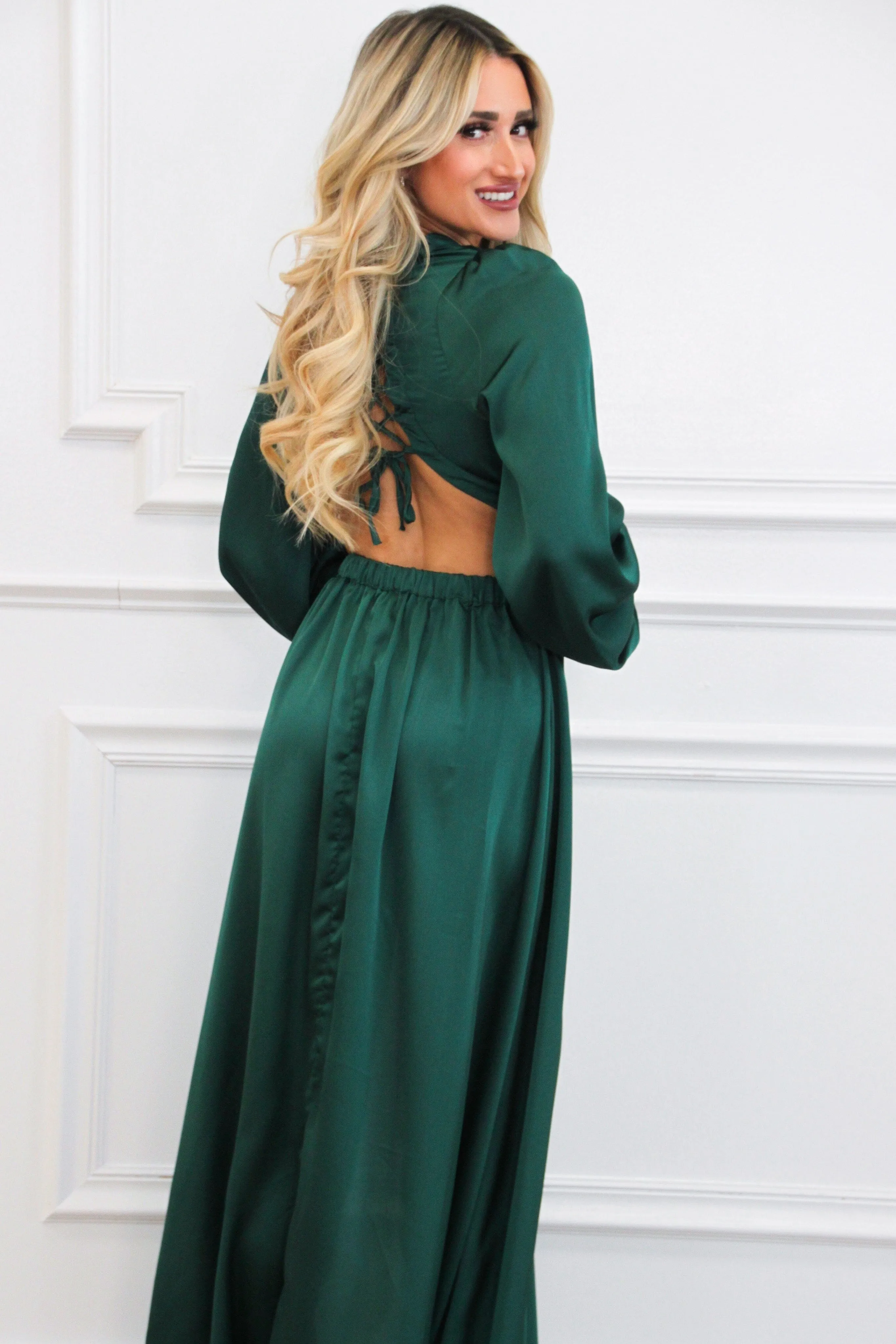 Carlton Cutout Satin Maxi Dress: Emerald