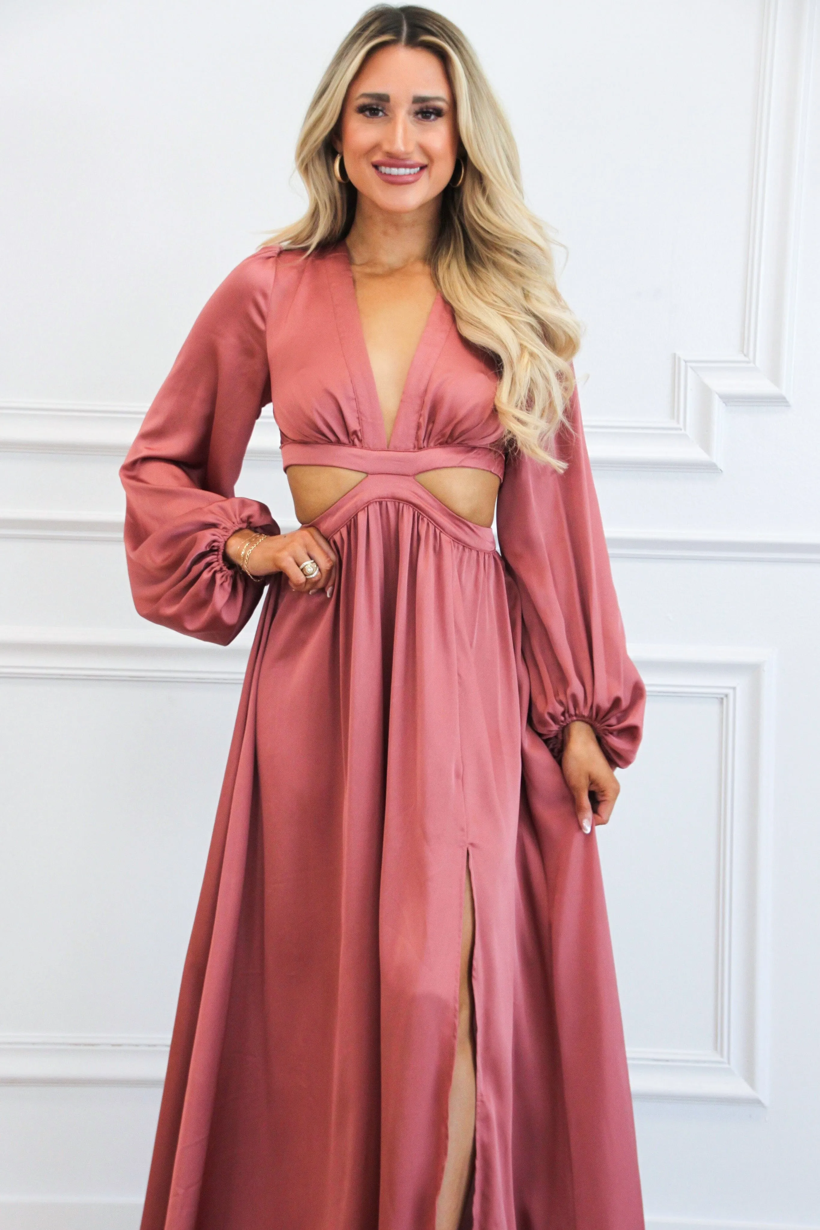 Carlton Cutout Satin Maxi Dress: Mauve