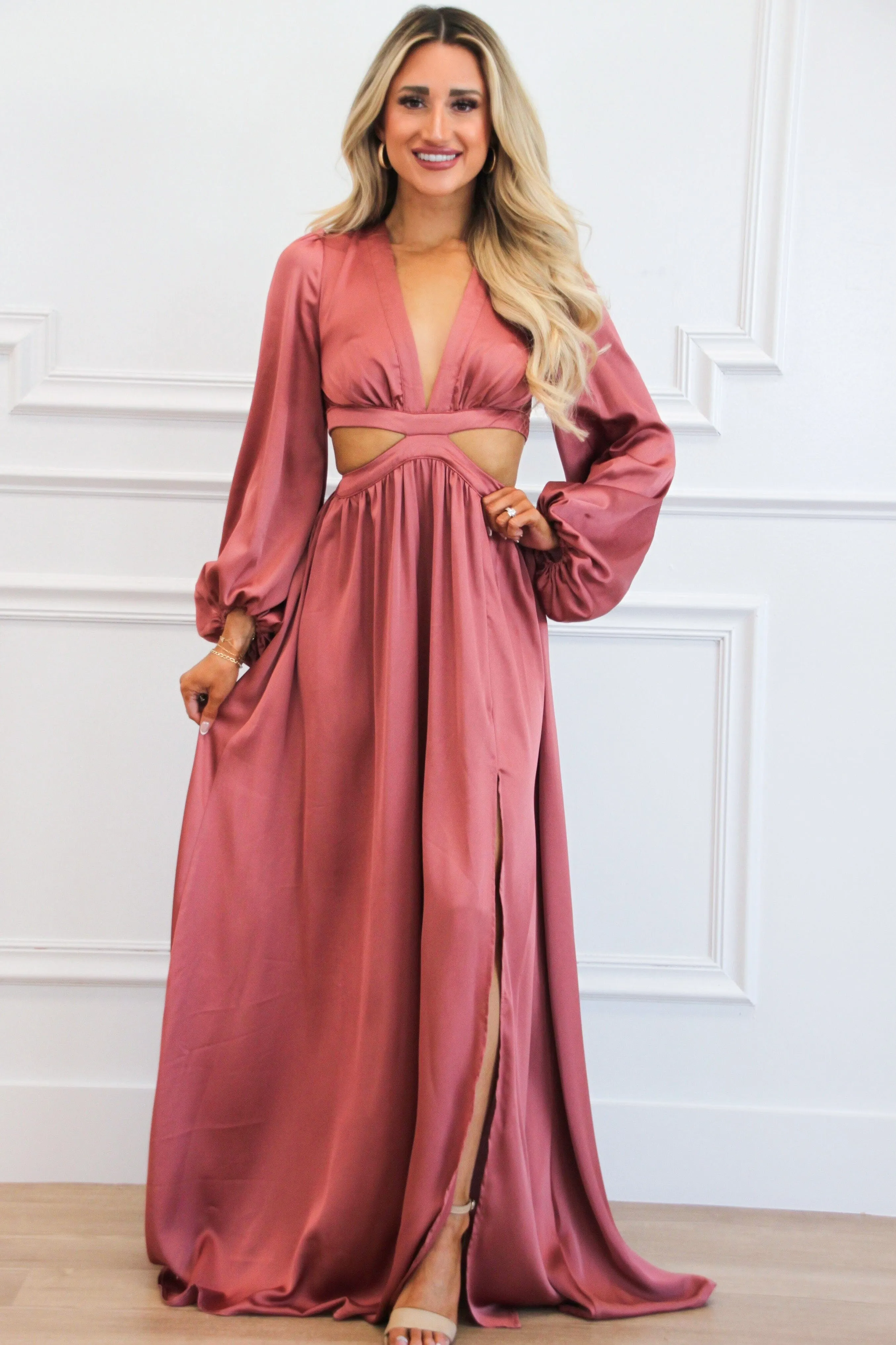 Carlton Cutout Satin Maxi Dress: Mauve