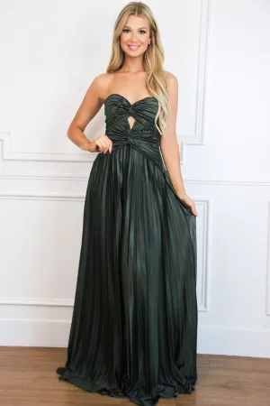 Carolina Strapless Pleated Maxi Dress: Dark Olive