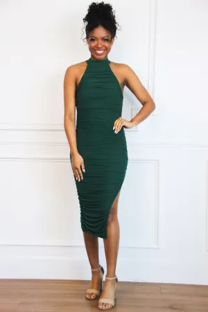 Casabella High Neck Open Back Midi Dress: Hunter Green