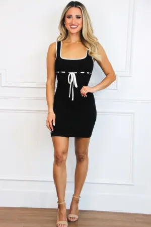 Chic Charm Square Neck Bow Sweater Dress: Black/White