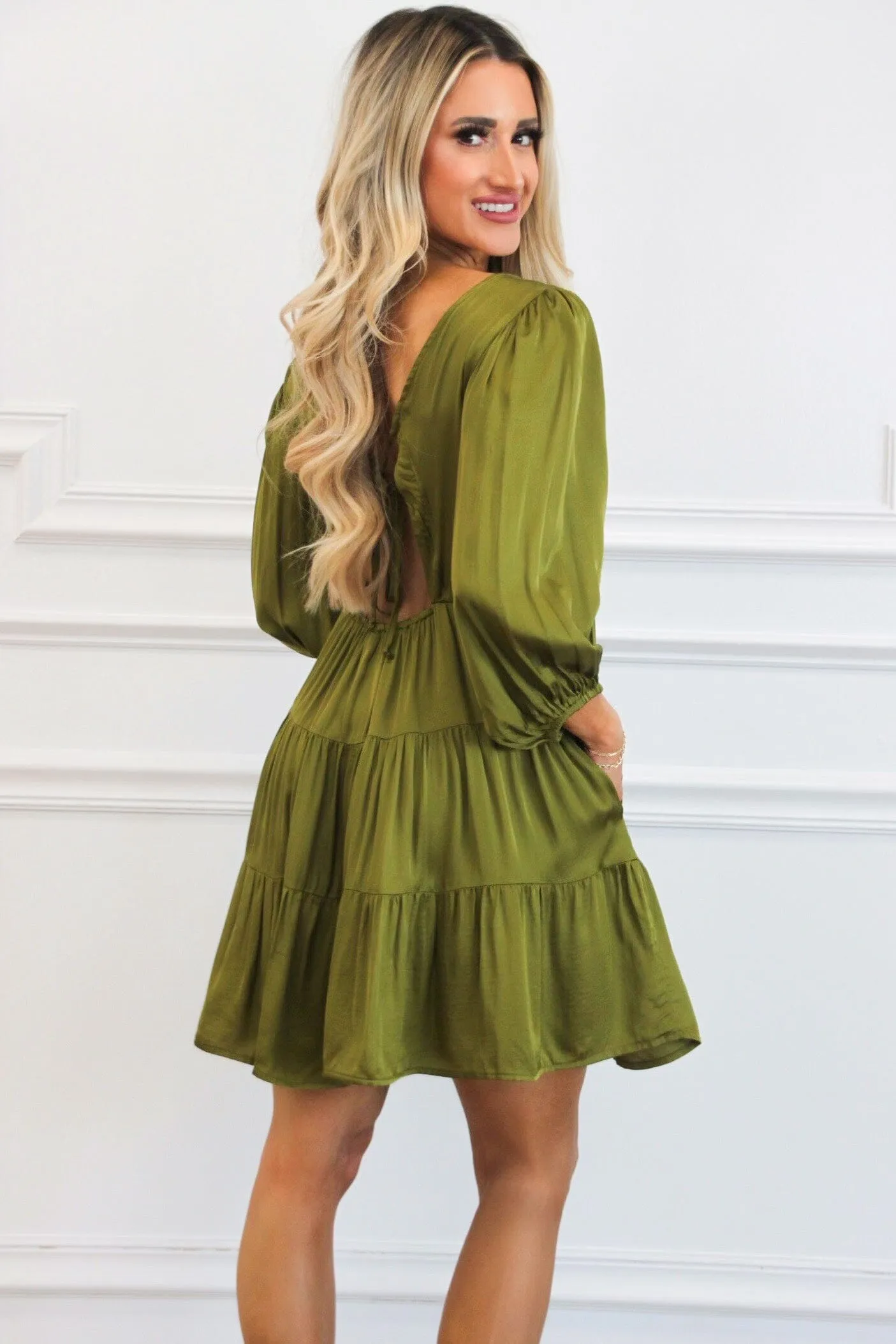 Cindy V Neck Dress: Olive