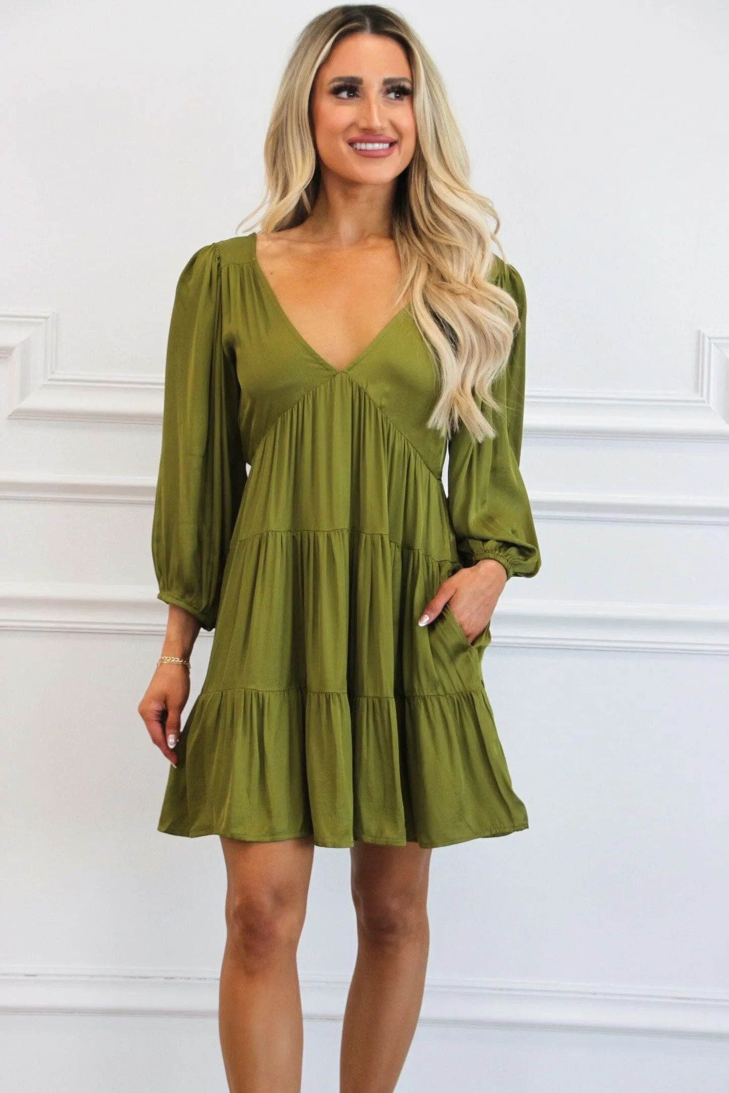 Cindy V Neck Dress: Olive
