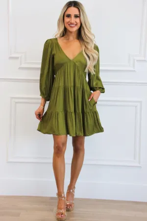 Cindy V Neck Dress: Olive