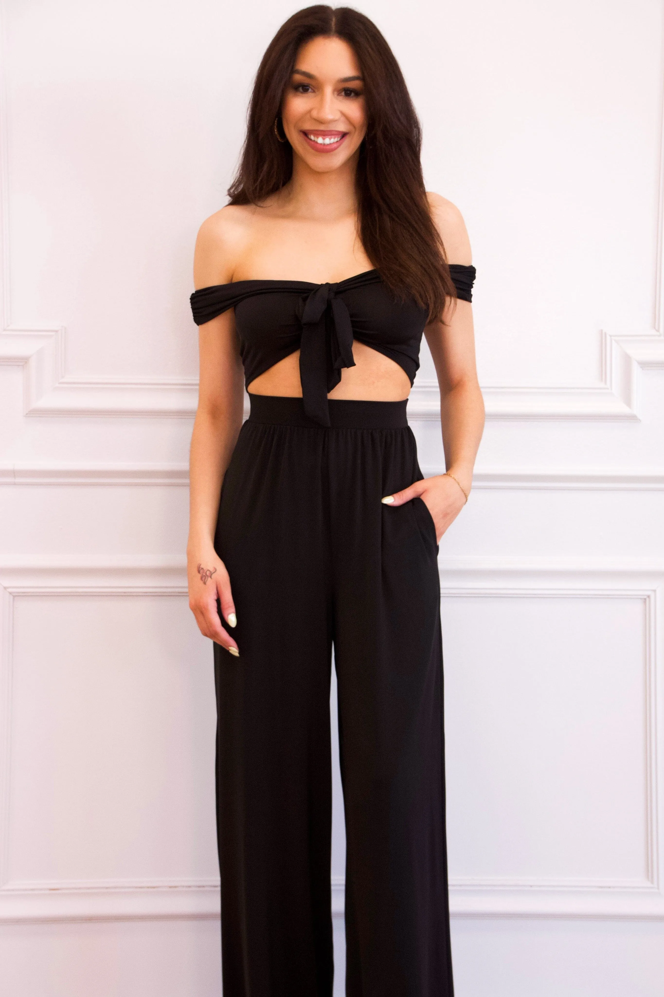 Cleo Off Shoulder Two Piece Set: Black