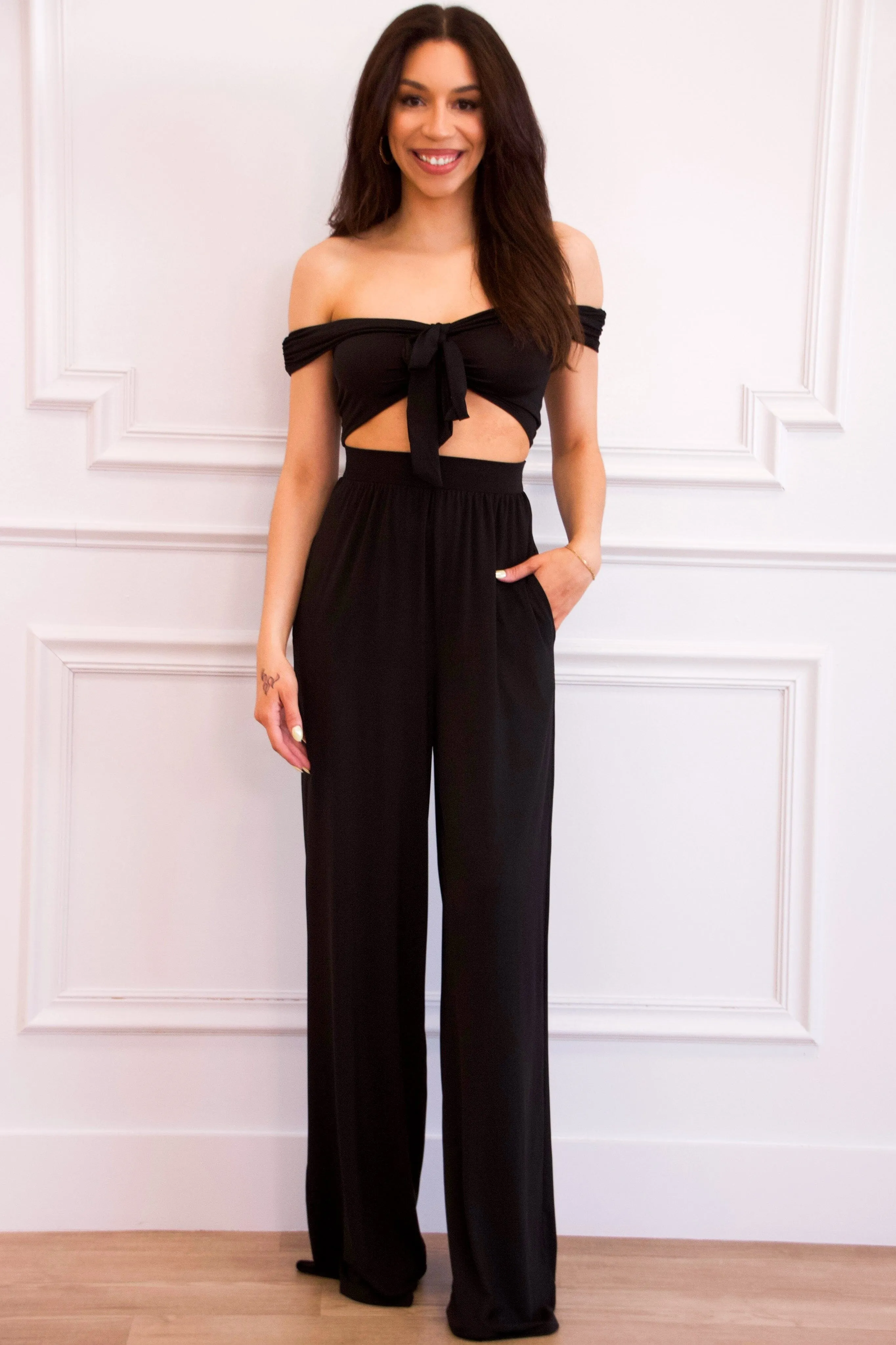 Cleo Off Shoulder Two Piece Set: Black