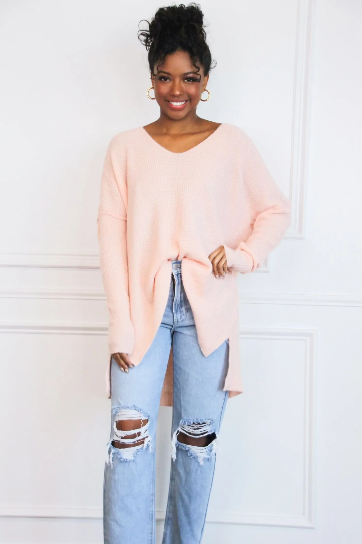 Closet Staple Oversized Lightweight Sweater: Light Pink