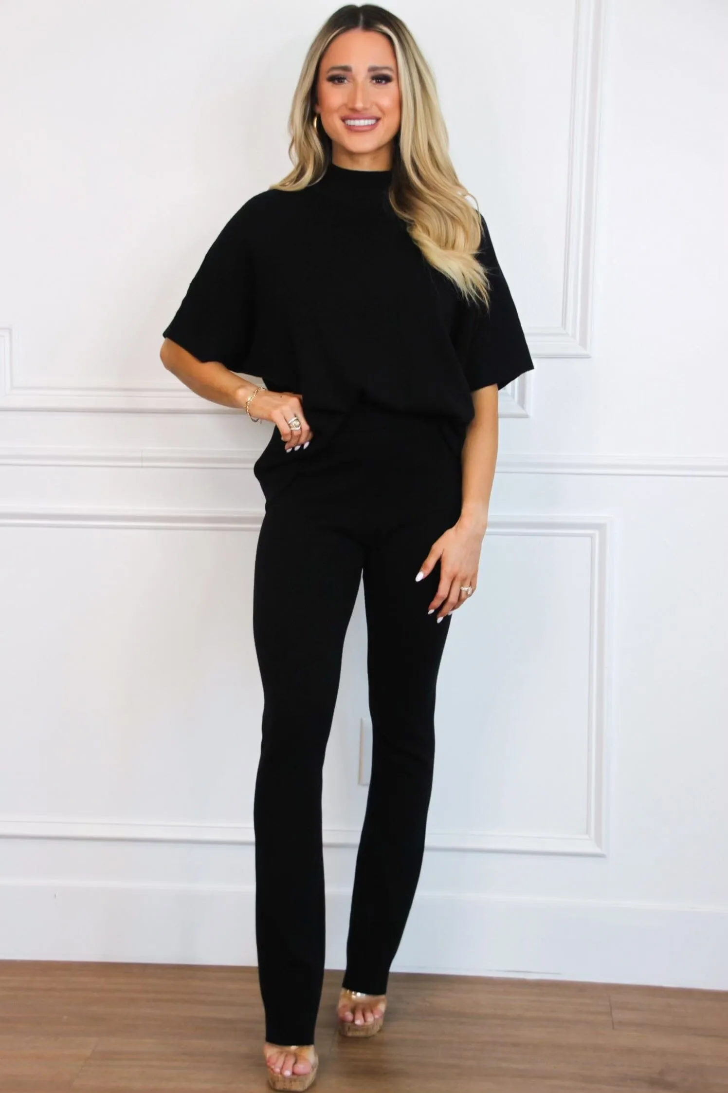 Comfy Essential Two Piece Sweater Set: Black