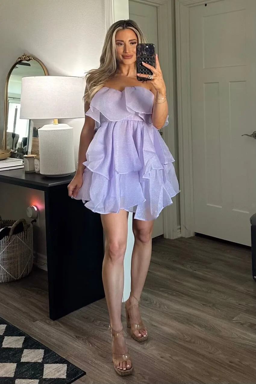 Constance Organza Tiered Ruffle Dress: Lavender