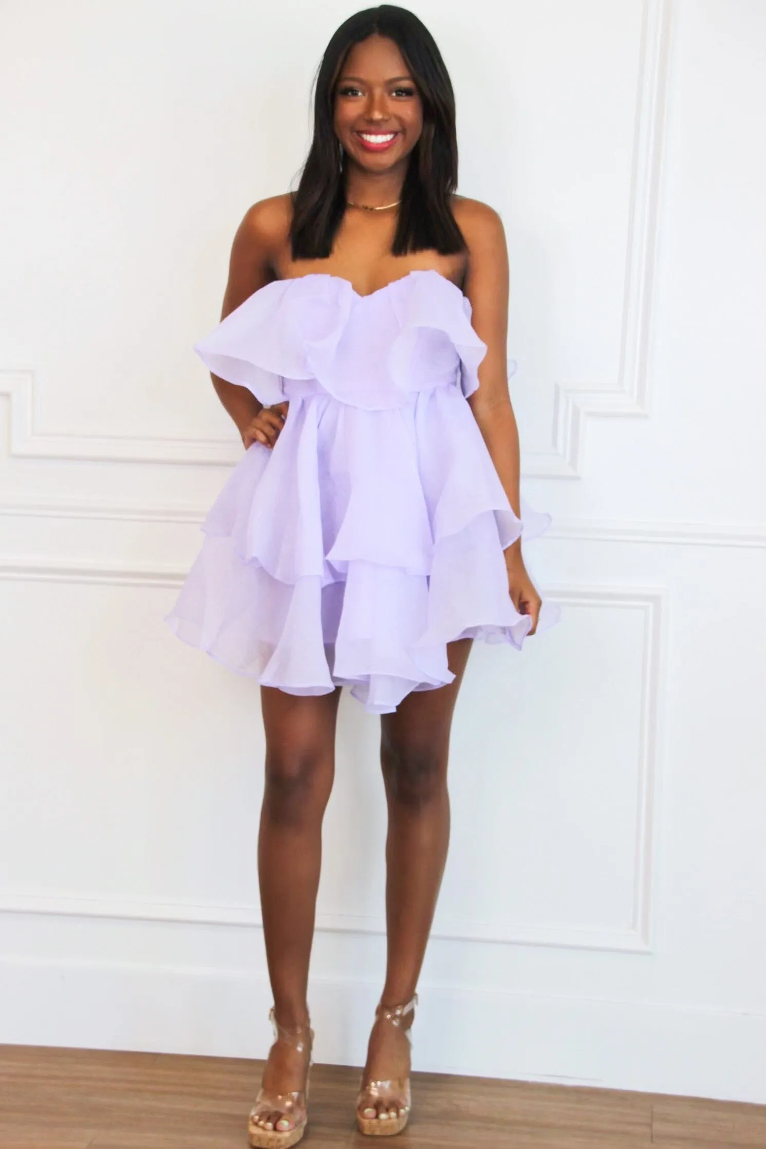 Constance Organza Tiered Ruffle Dress: Lavender