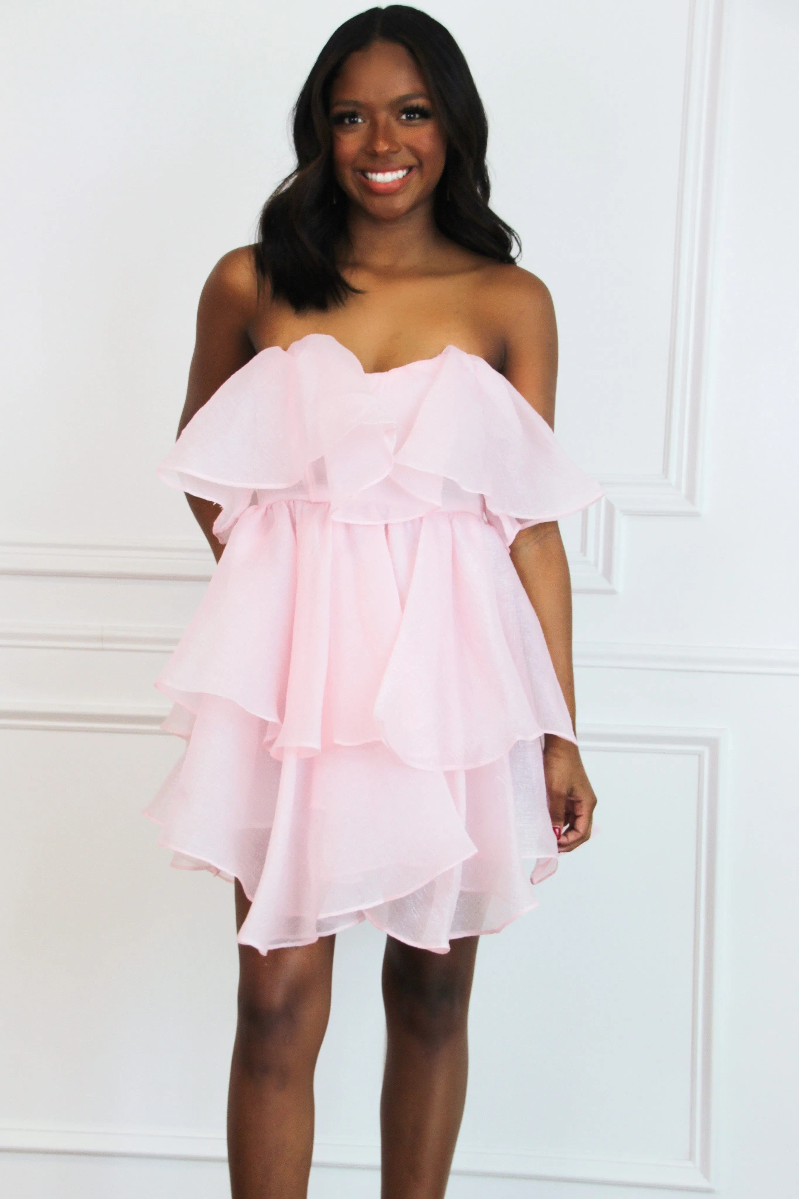 Constance Organza Tiered Ruffle Dress: Pale Blush
