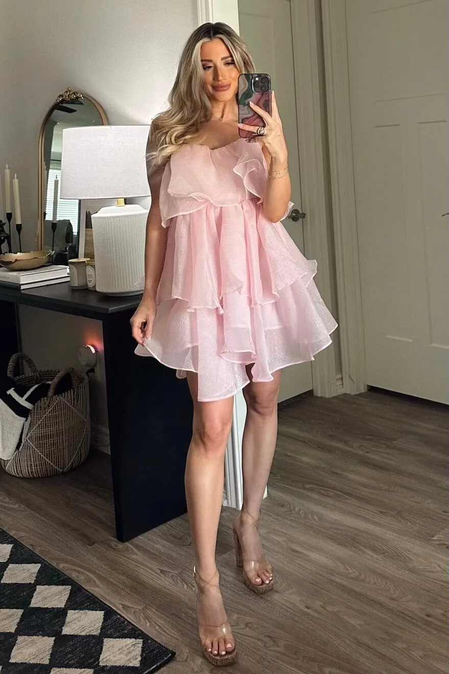 Constance Organza Tiered Ruffle Dress: Pale Blush