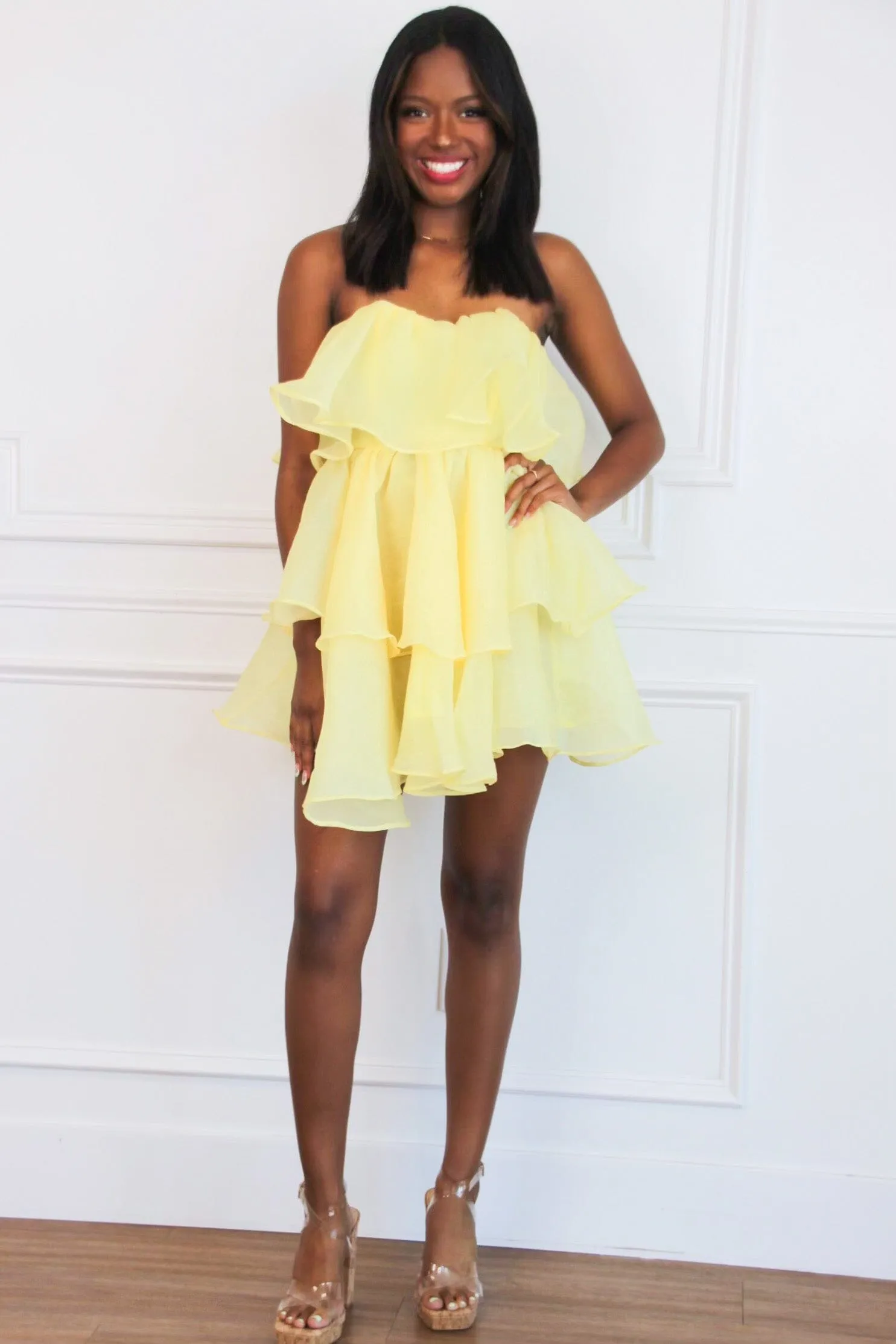 Constance Organza Tiered Ruffle Dress: Yellow